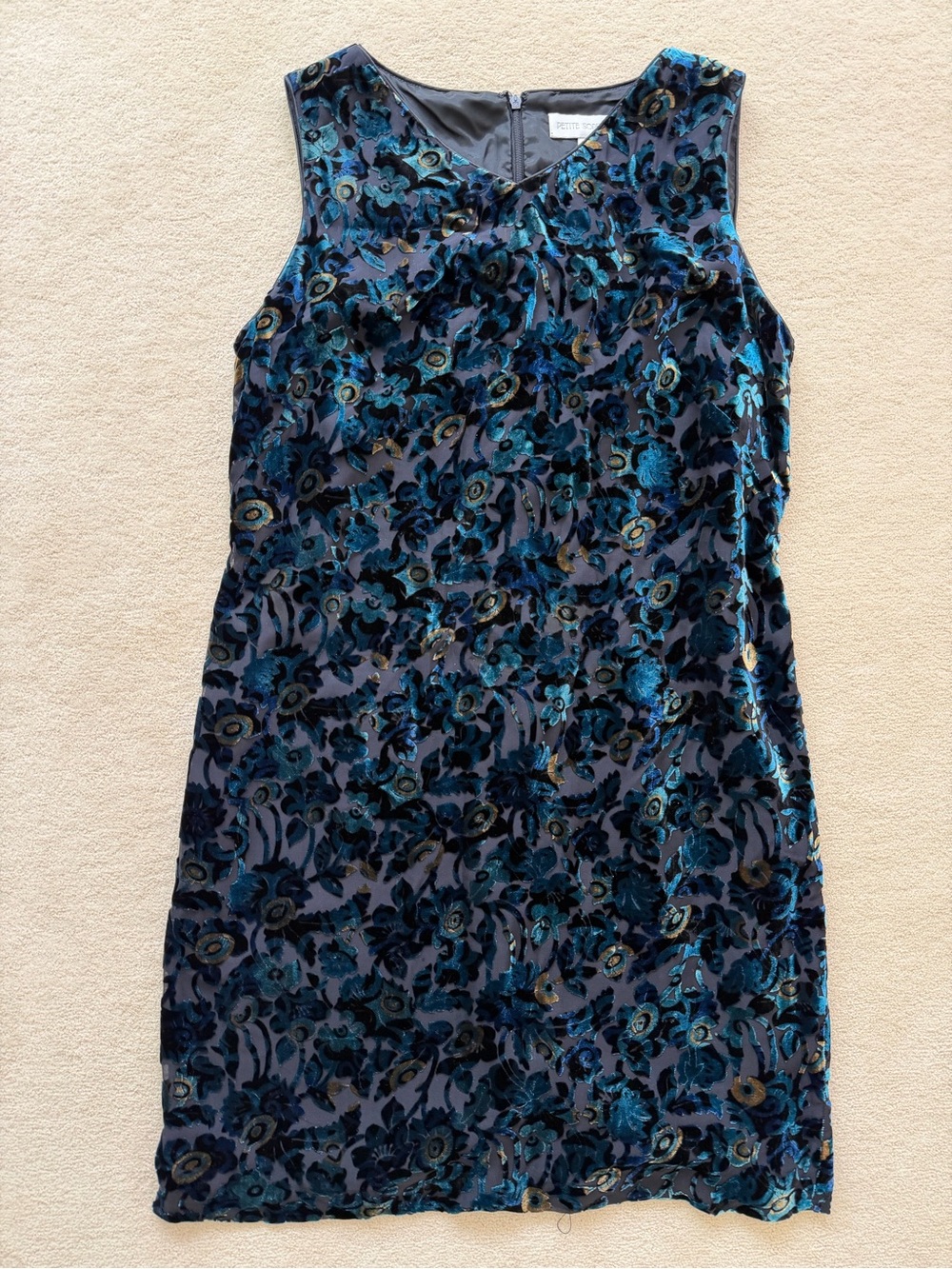 Petite Sophisticate Blue and Teal Floral Velvet Burnout Mini Dress